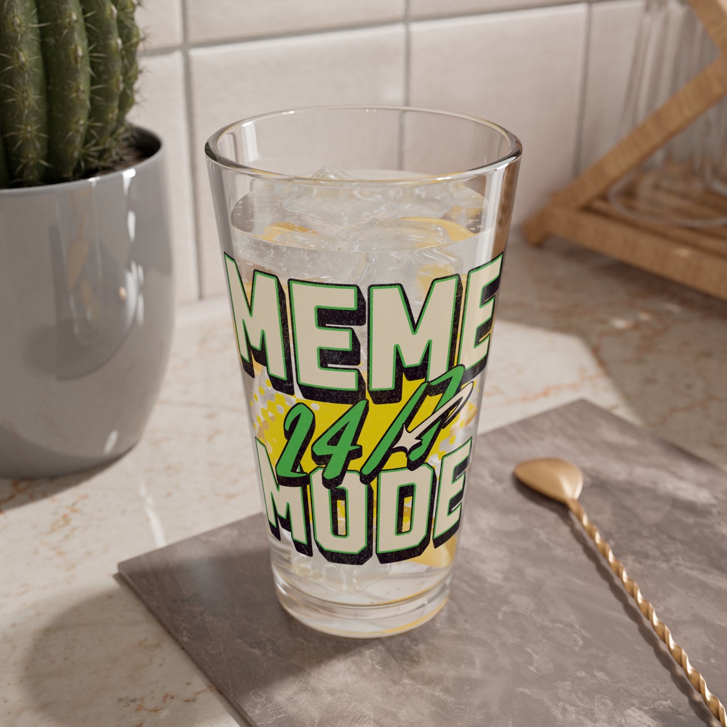 Meme Mode 24/7 16oz Glass