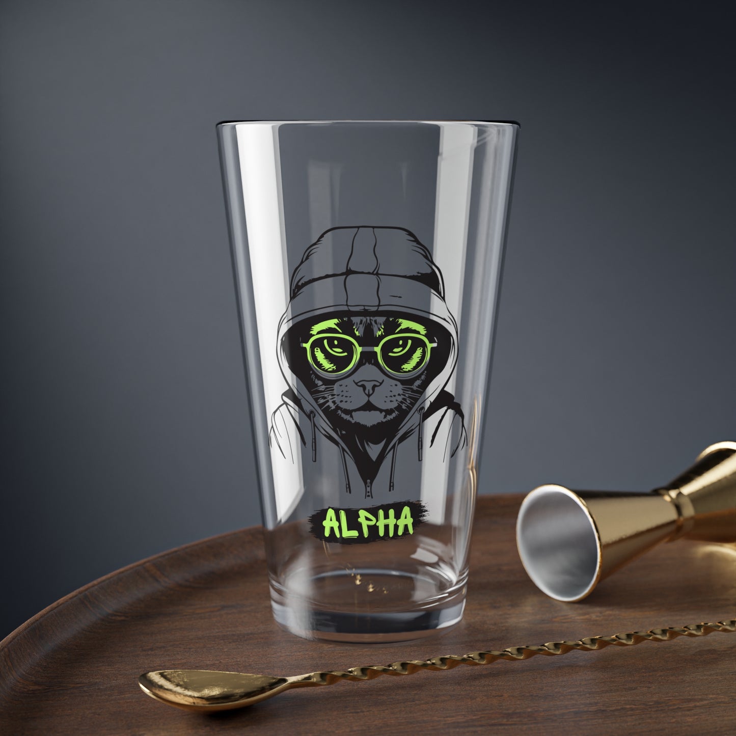 Alpha Cat 16oz Glass